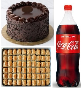 4-5 Kişilik Doğum Günü Paketi: Pasta Baklava ve Cola Üçlüsü